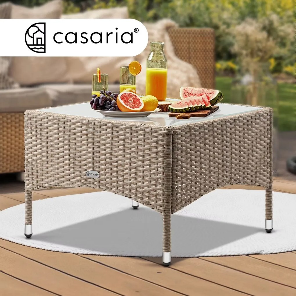 Casaria® Rattan asztalka 58x58x42 cm - bézs