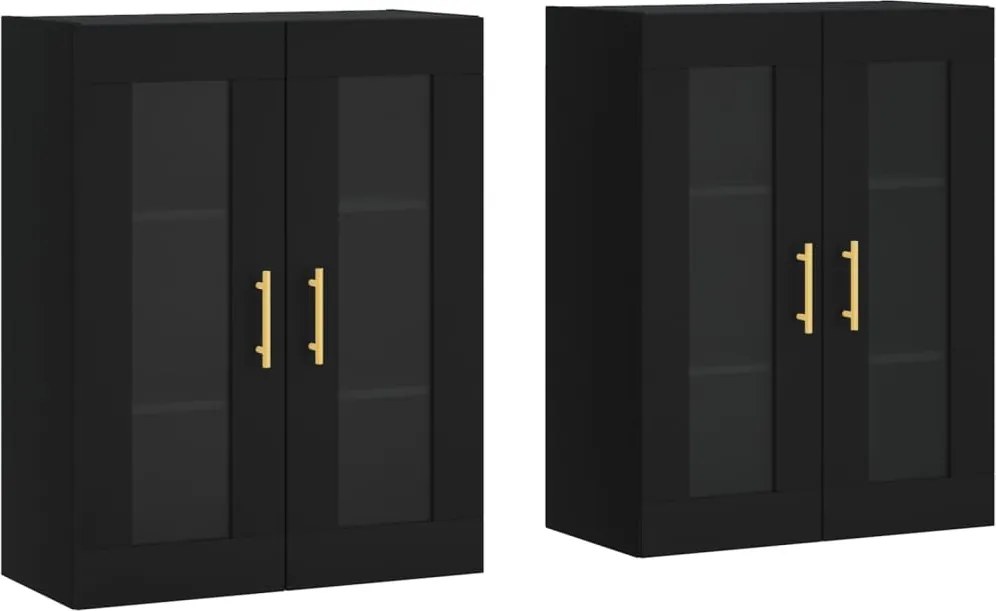 vidaXL 2 db fekete szerelt fa falra szerelhető szekrény