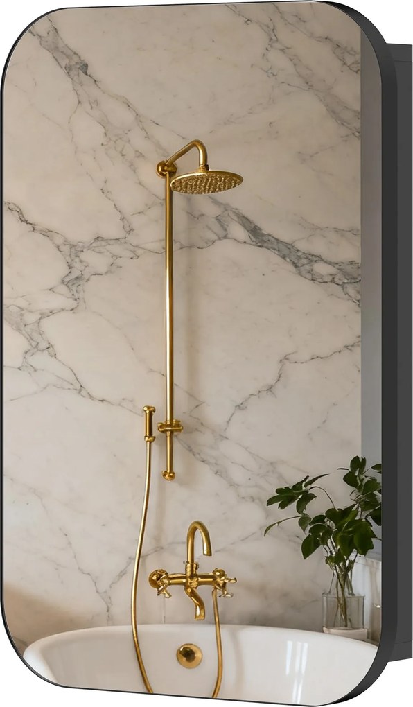 HOMCOM fali tükörszekrény, fekete — állítható polcok és halk záródás, 40 x 10 x 60 cm | Aosom