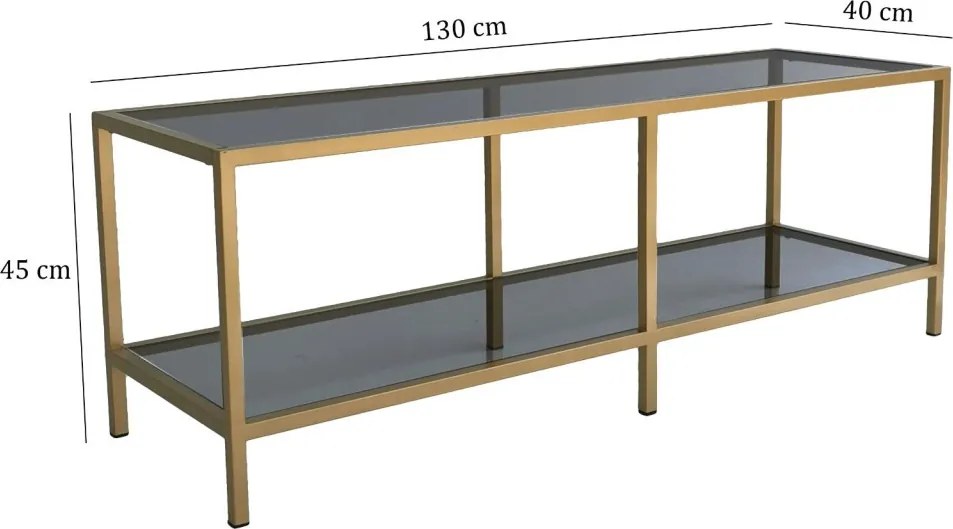 Üveg TV-állvány, sötétszürke-arany, 130 cm