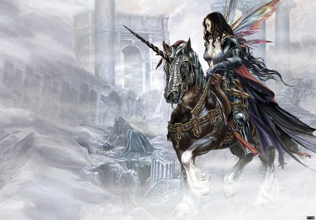 Flizelin fotótapéta 416x290 Tündér harcos egy harcoló unikornison