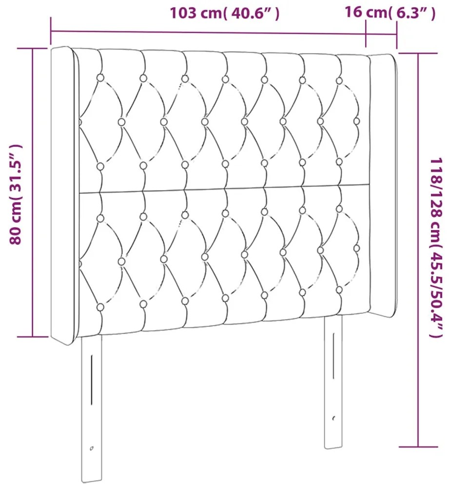 sötétkék bársony LED-es fejtámla 103x16x118/128 cm