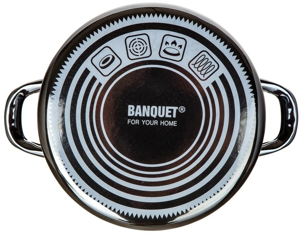 Banquet Emaille-beschichtete Pfanne METALLICSchwarz 24 cm, 3,7 l, mit Deckel, 24 cm