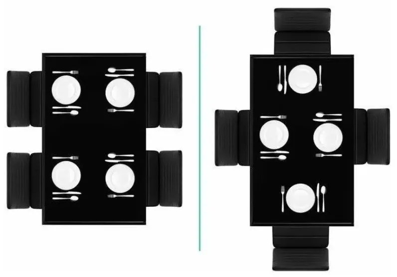 Étkezőasztal szett 4 db kárpitozott szék üveg asztallap fekete BC FUR-138-258-BLACK