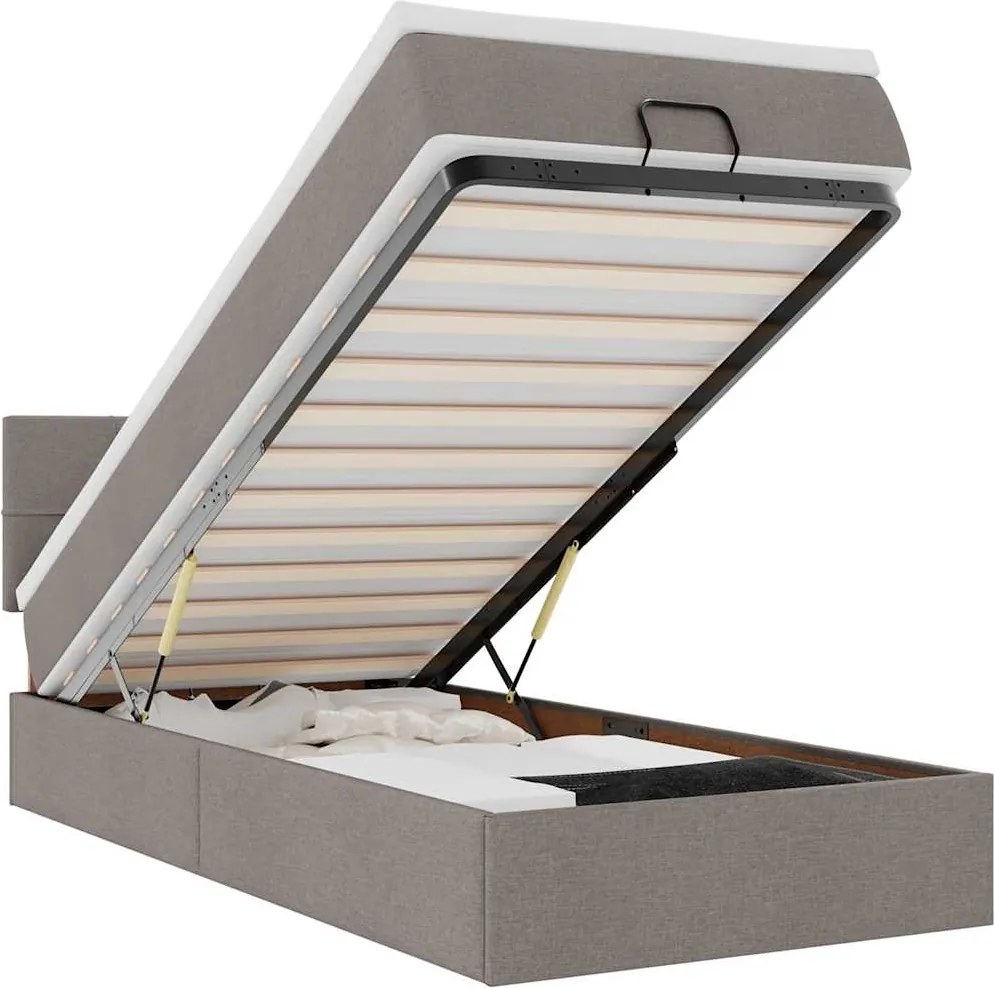 vidaXL tópszínű szövet ottomán ágy matraccal & LED-ek 90x200 cm