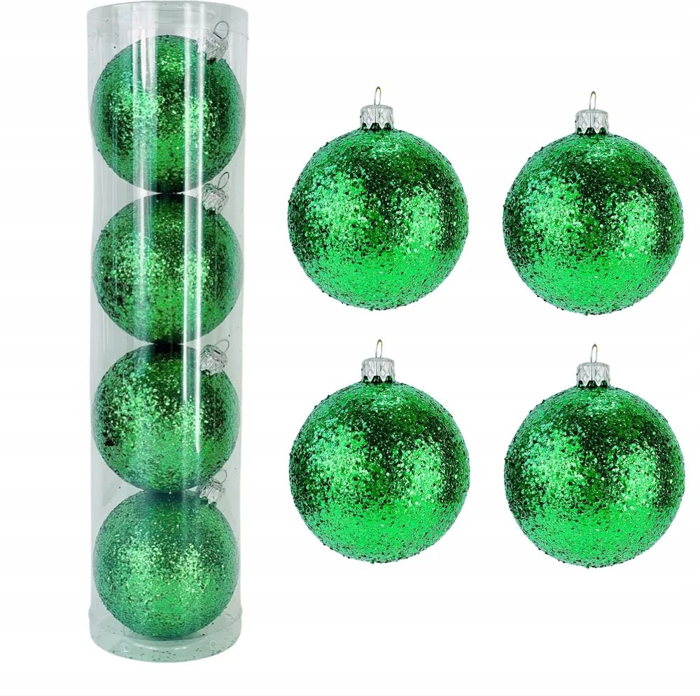 Zöld Karácsonyfa Bombák Műanyag Csillámos Buborékok karácsonyfára 4 db-os szett