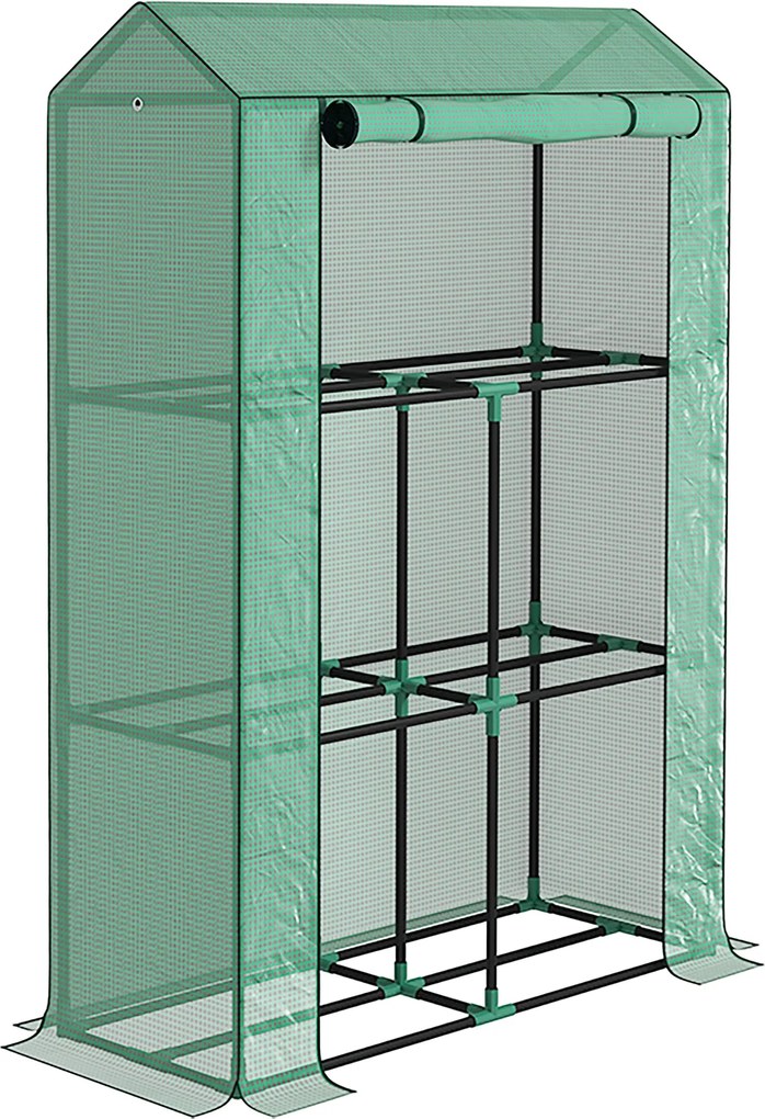 Outsunny Üvegház Polcokkal, Felgombolható Ajtóval - Téltűrő Acélvázas Üvegház, Üvegház Erkélyre, Kertbe, Paradicsom Ház UV Védelemmel 100x40x150cm Zöl