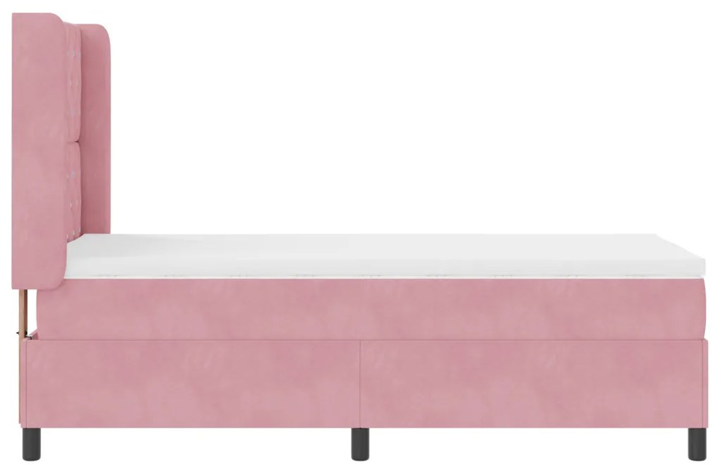 Boxspring Ágy Mattal és LED Fénnyel Rózsaszín 90x190 cm Bársony