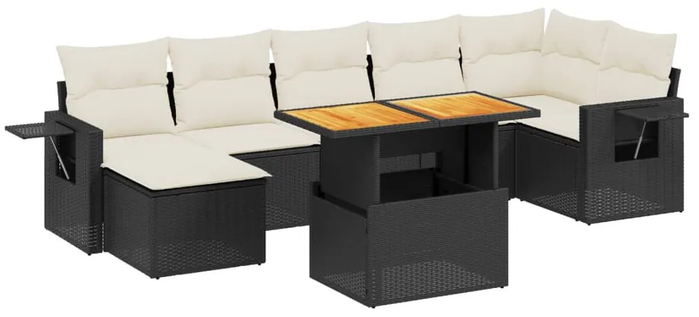 8 részes fekete polyrattan kerti ülőgarnitúra párnákkal