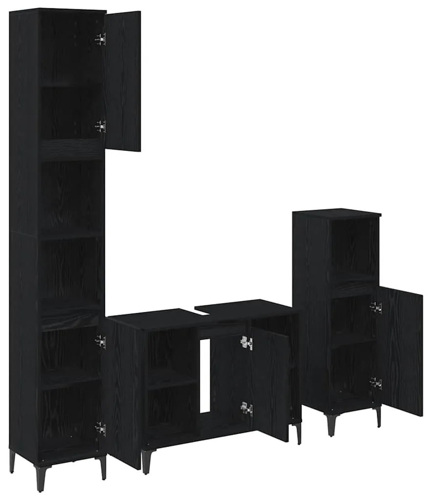 vidaXL Fürdőszoba bútor szett polcokkal 3 pcs Musta tammi Faanyag