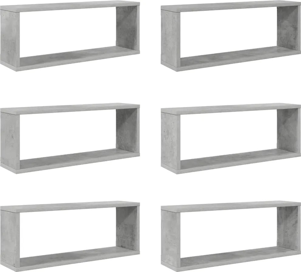 vidaXL 6 db betonszürke szerelt fa négyszögű fali polc 60 x 15 x 23 cm