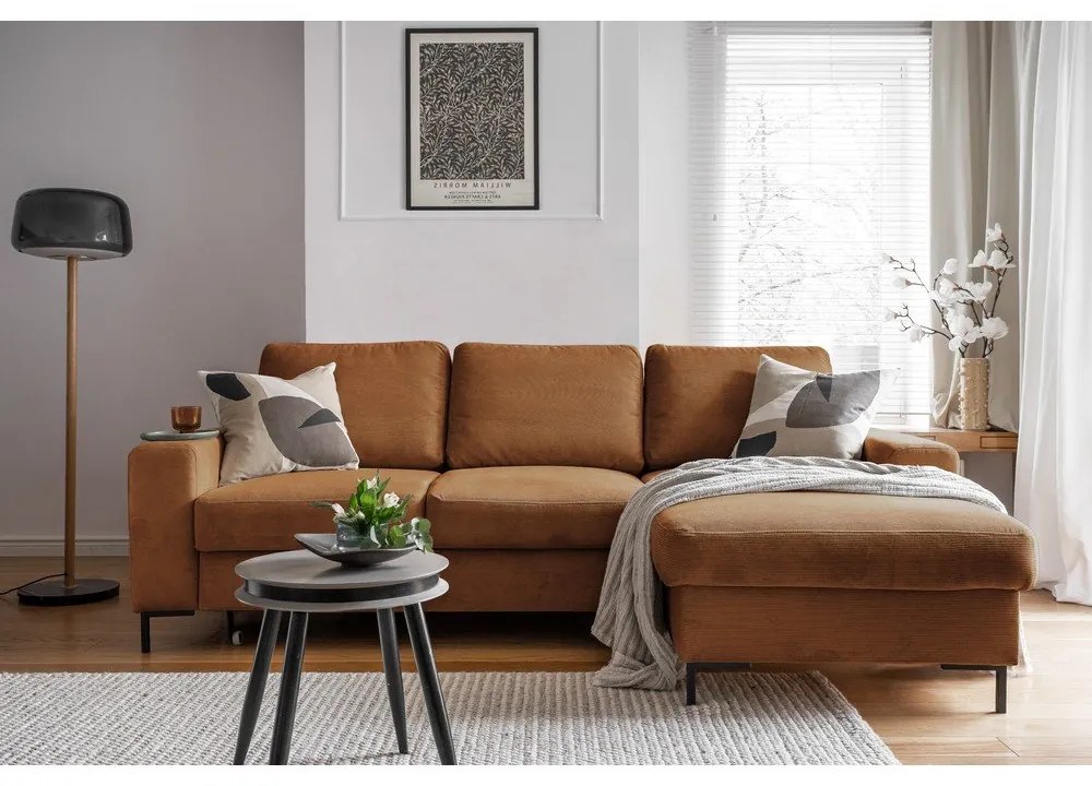 Narancssárgásbarna kordbársony kinyitható sarokkanapé (jobb oldali) Lofty Lilly – Miuform
