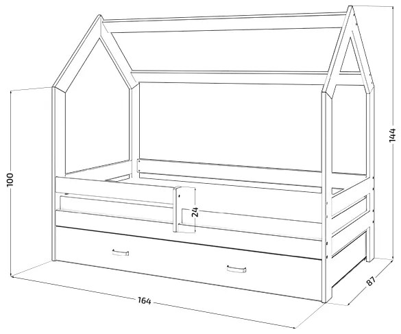 HÁZIKÓ D3 fenyőfa gyerekágy 80x160 cm Ágyrács: Ágyrács nélkül, Matrac: EASYSOFT 10 cm matrac, Ágy alatti tárolódoboz: Fenyőfa tárolódoboz