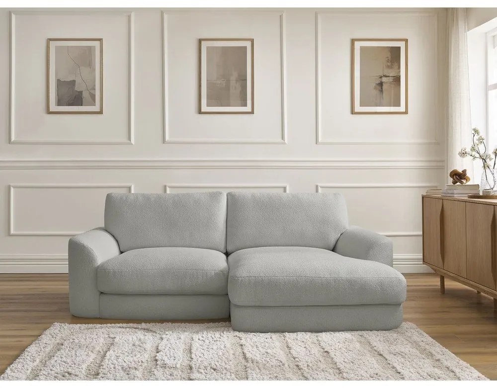 Világosszürke buklé sarokkanapé (jobb oldali-heverő résszel) Leonore – Bobochic Paris