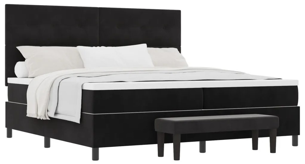 Box spring ágy matraccal és paddal, fekete, 200x200 cm, bársony