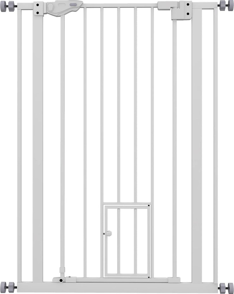 PawHut 104 cm-es Állatbiztonsági Kapu Automatikus Záródású Ajtóval, Kettős Zárású Rendszerrel, Fúrás Nélkül, 74-80 cm-ig, Fehér Acél | Aosom