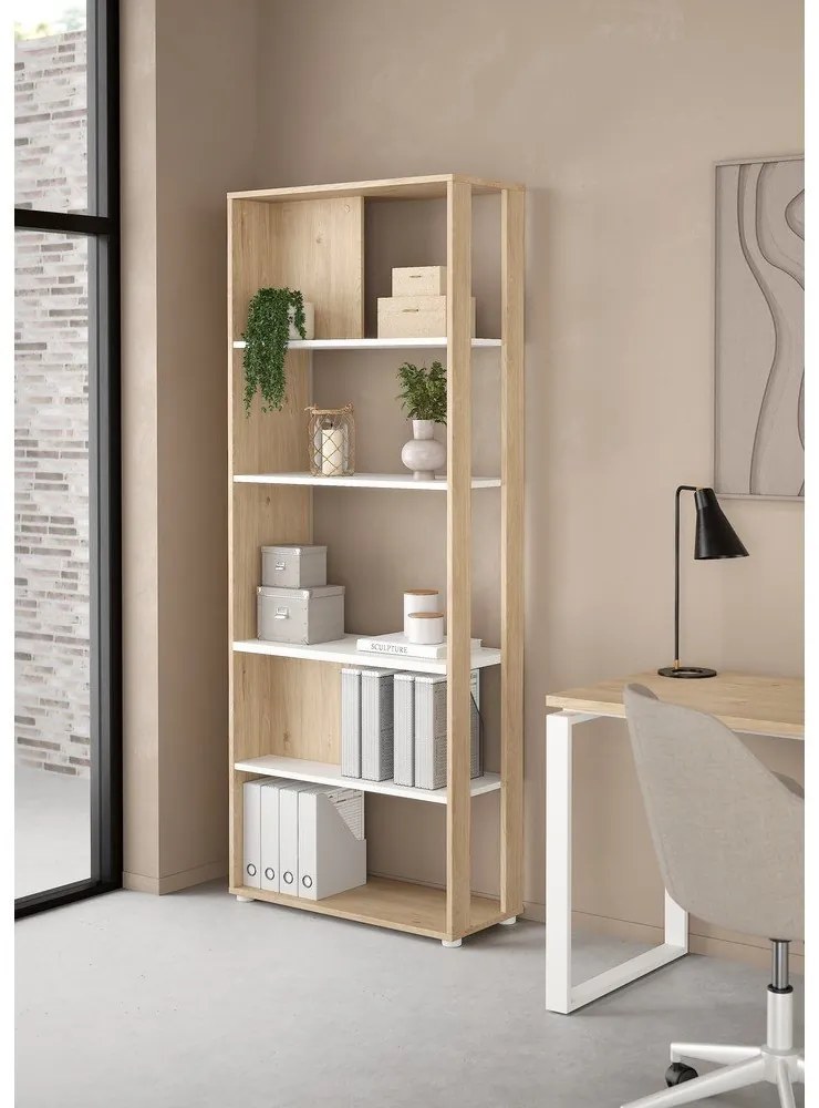 Fehér-natúr színű könyvespolc tölgyfa dekorral 80x205 cm Sign – Tvilum