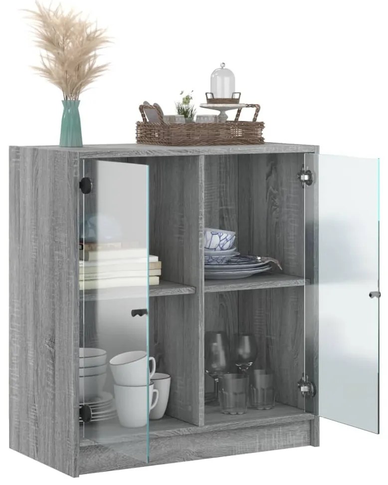 vidaXL szürke sonoma színű kisszekrény üvegajtókkal 68 x 37 x 75,5 cm