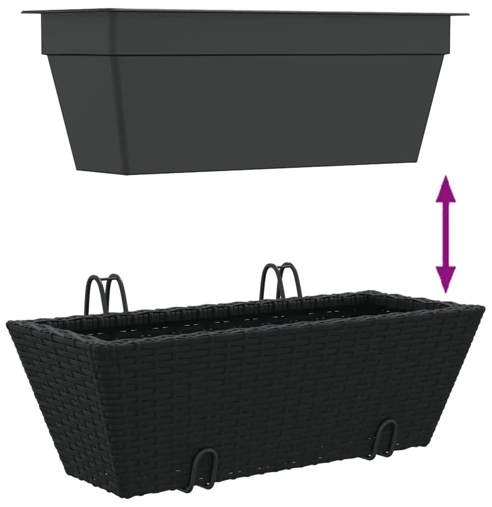 vidaXL 2 db fekete polyrattan növénytartó horoggal