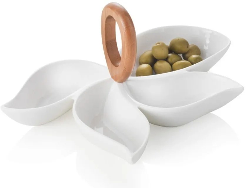 Fehér porcelán-bambusz szervírozó szervírozó készlet – Brandani