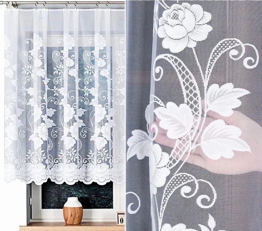 Jacquard mintás függöny 023006, 400x130cm egyenes, virágmintás (szegélyekkel)