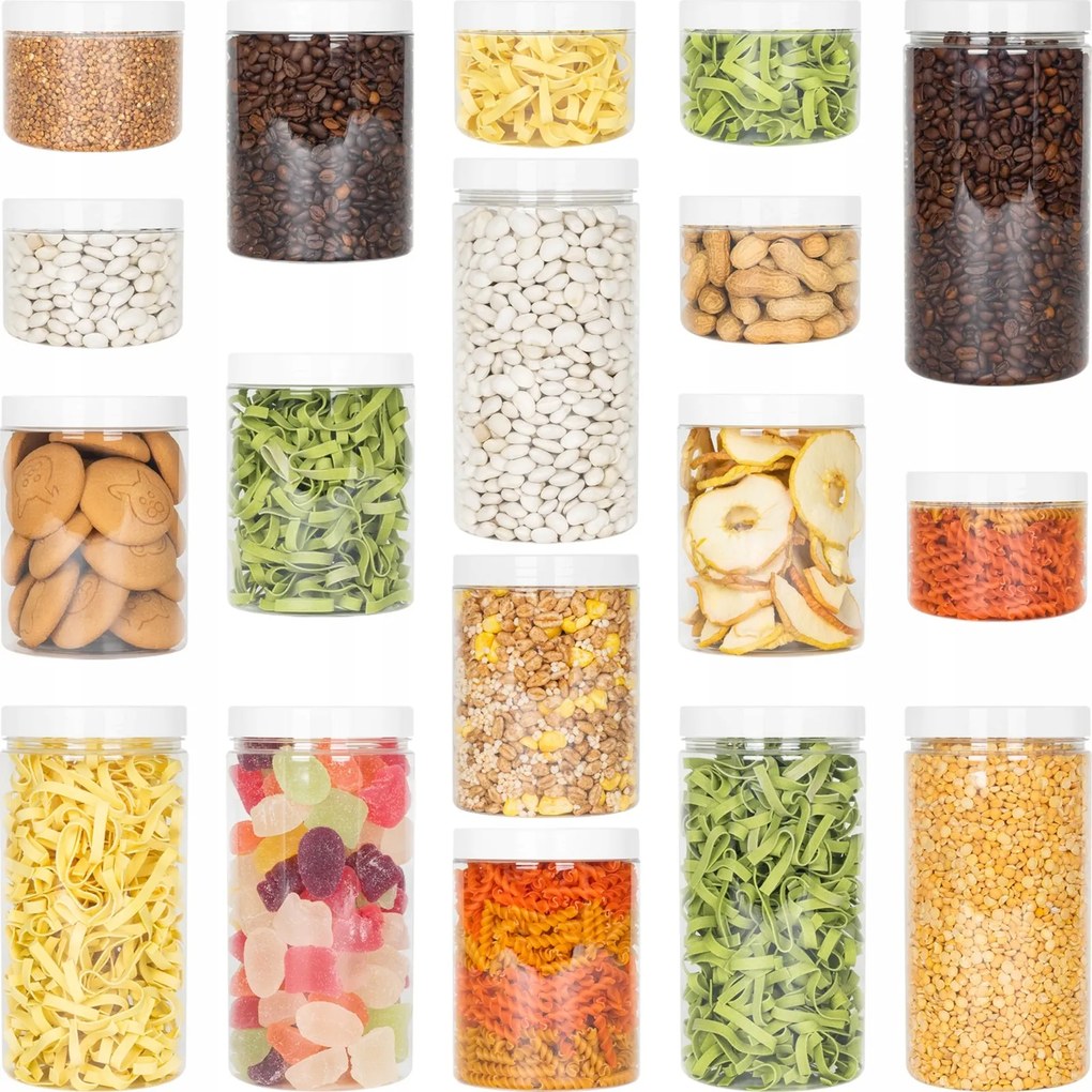 18 db Élelmiszer Tároló Üveg Syruk Élelmiszerekhez 0,5L 1L 1,5L Lengyel Termék