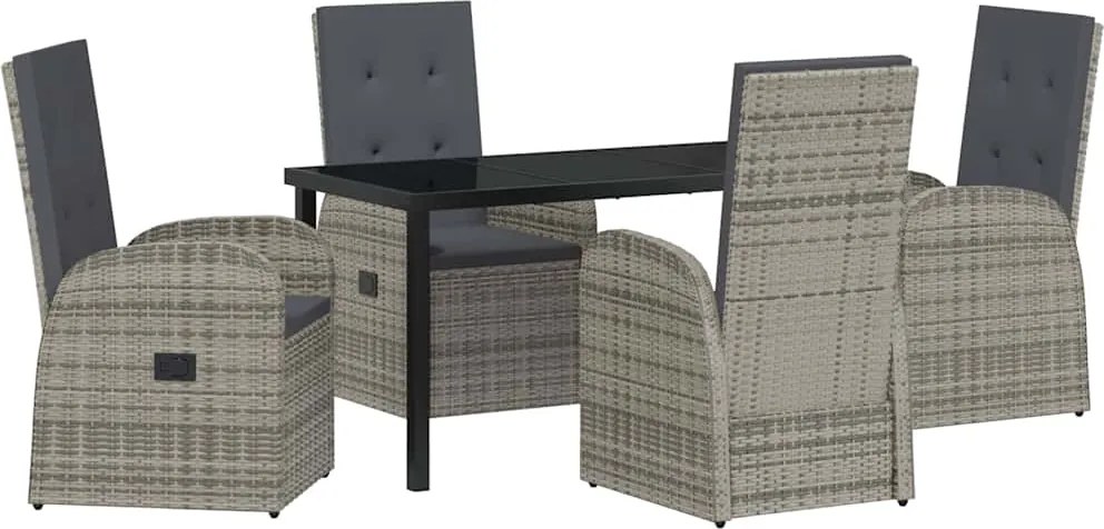 vidaXL Kert étkező szett párnával 5 pcs Szürke polirattan