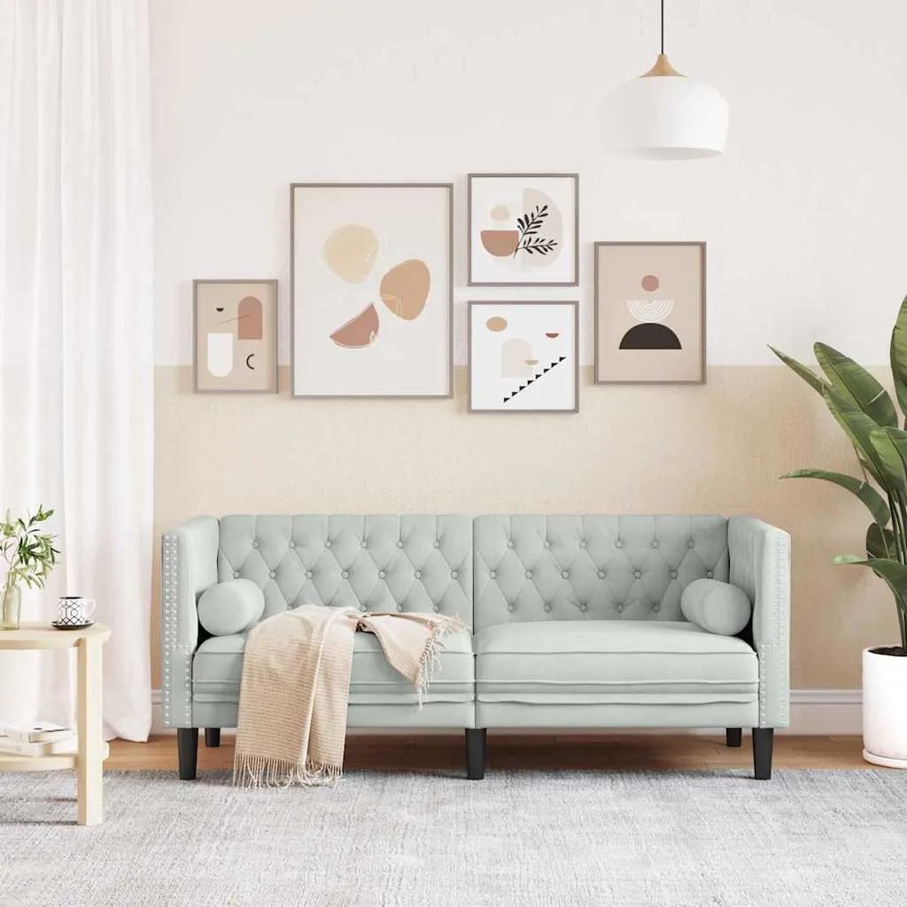 Chesterfield kanapé Világosszürke 174 x 74.5 x 70.5 cm Bársony