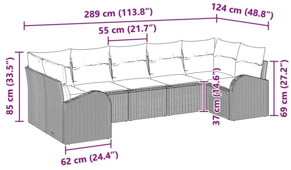 7 részes kerti kanapé szett párnákkal, Bézs Poli Rattan