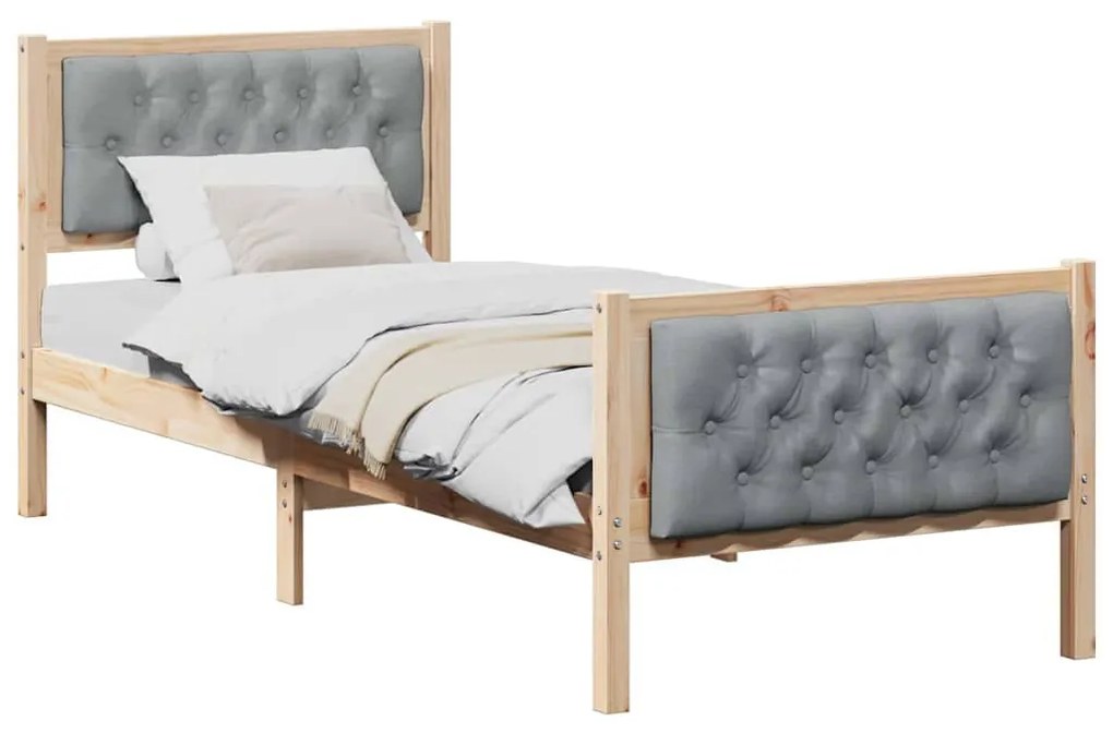 Ágykeret fejtámlával Világosszürke 75 x 190 cm Tömör fenyőfa