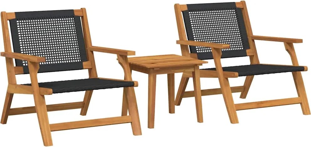 vidaXL Kerti Székek Asztallal 3 pcs Fekete Tömör Akácfa