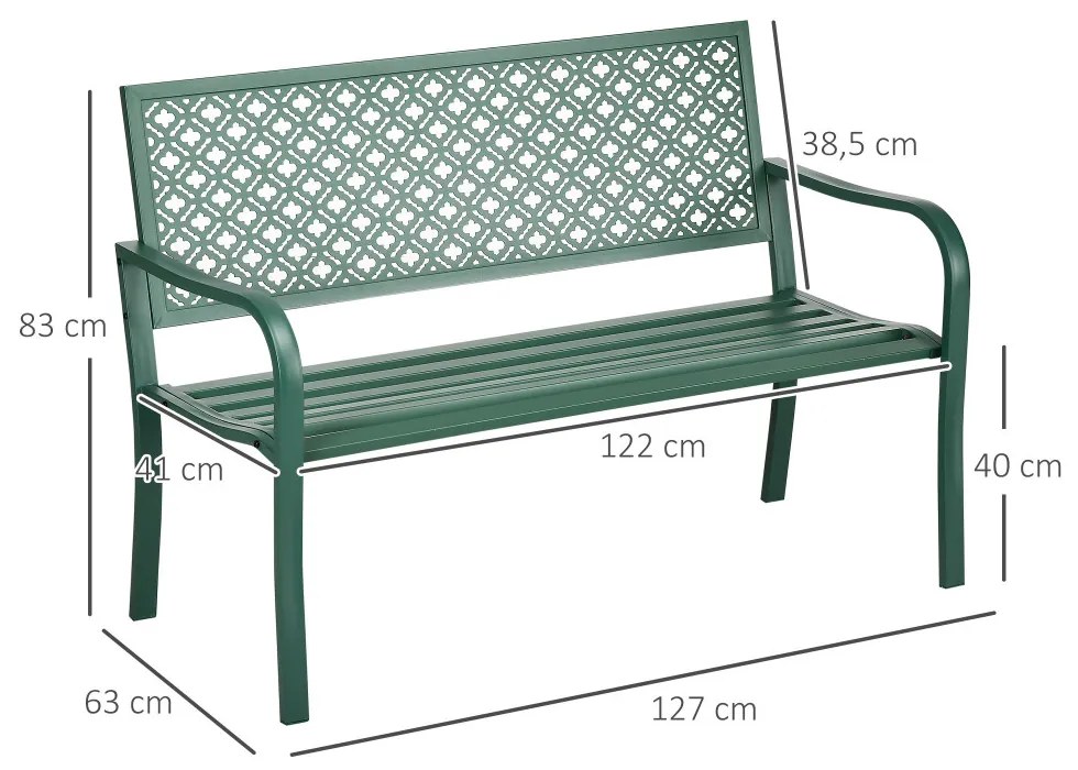 Kerti pad 2 személyes, acél háttámlával és karfával, virágmintával, max 280 kg,
