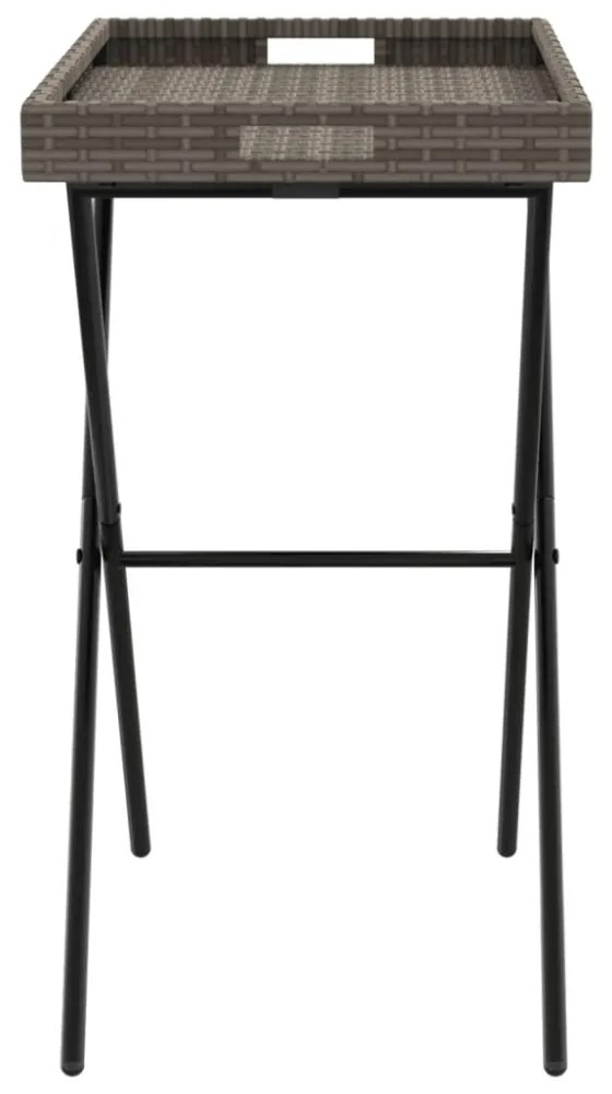 szürke összecsukható polyrattan tálcaasztal 65 x 40 x 75 cm