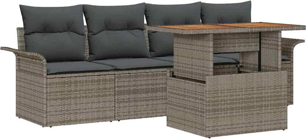 vidaXL Kerti Kanapé Szett tárolóval 5 pcs Szürke Poli rattan