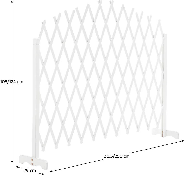 Rácsos térelválasztó panel, fehér/fa, 250 cm, KEJLY