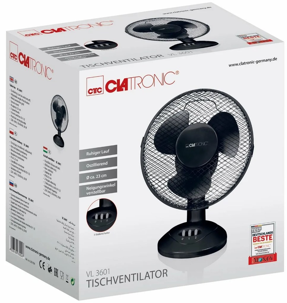 Clatronic VL 3601 asztali ventilátor, 23 cm,fekete