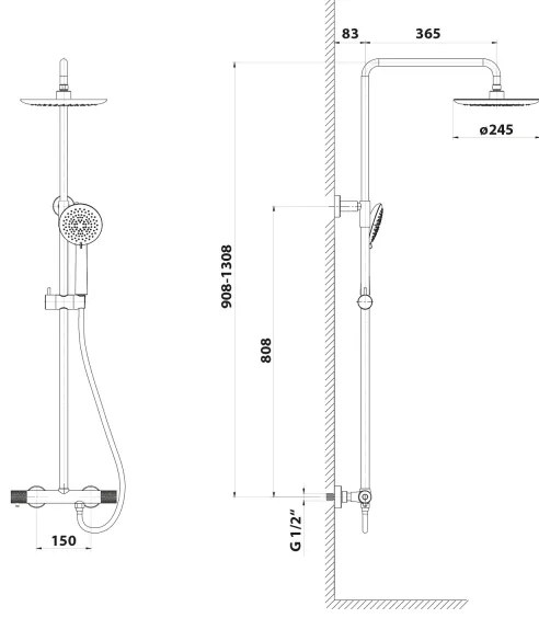 Sapho - SOLARIS matt fekete zuhanyszett csapteleppel