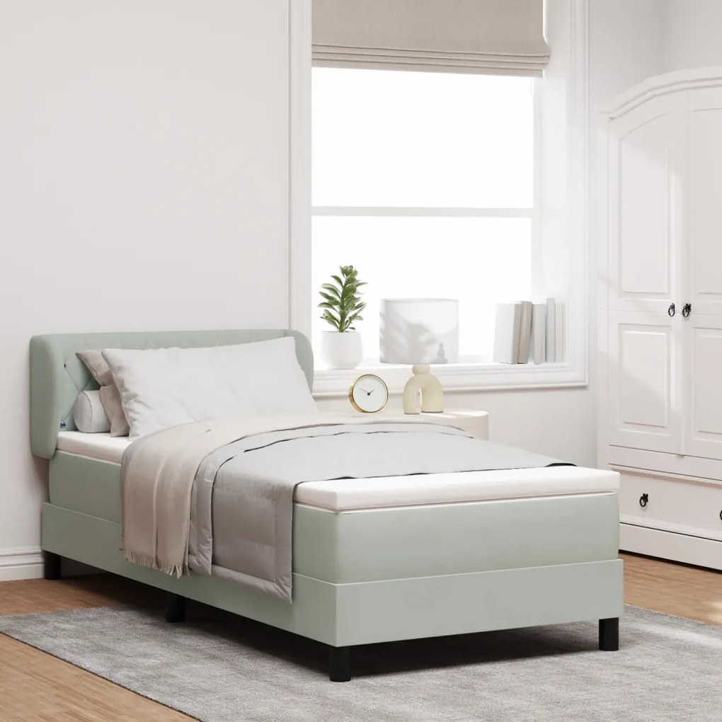 Boxspring Ágy Mattal Világosszürke 90x200 cm Bársony