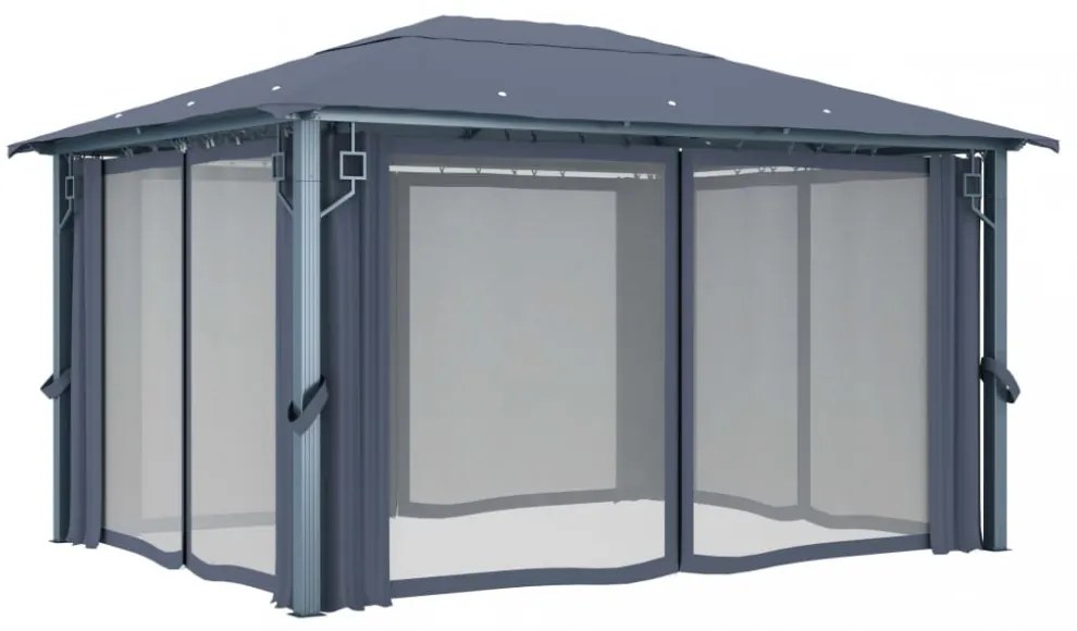 antracitszürke alumíniumpavilon függönnyel 400 x 300 cm
