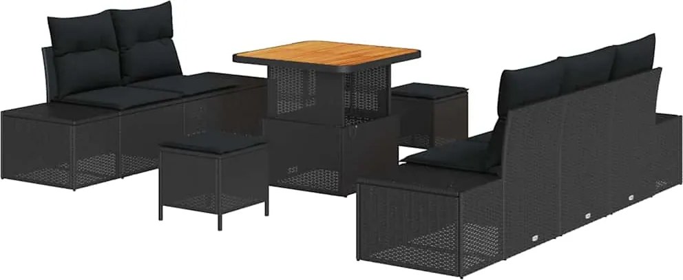 vidaXL Kerti Kanapé Szett párnával tárolóval 8 pcs Fekete Poli rattan