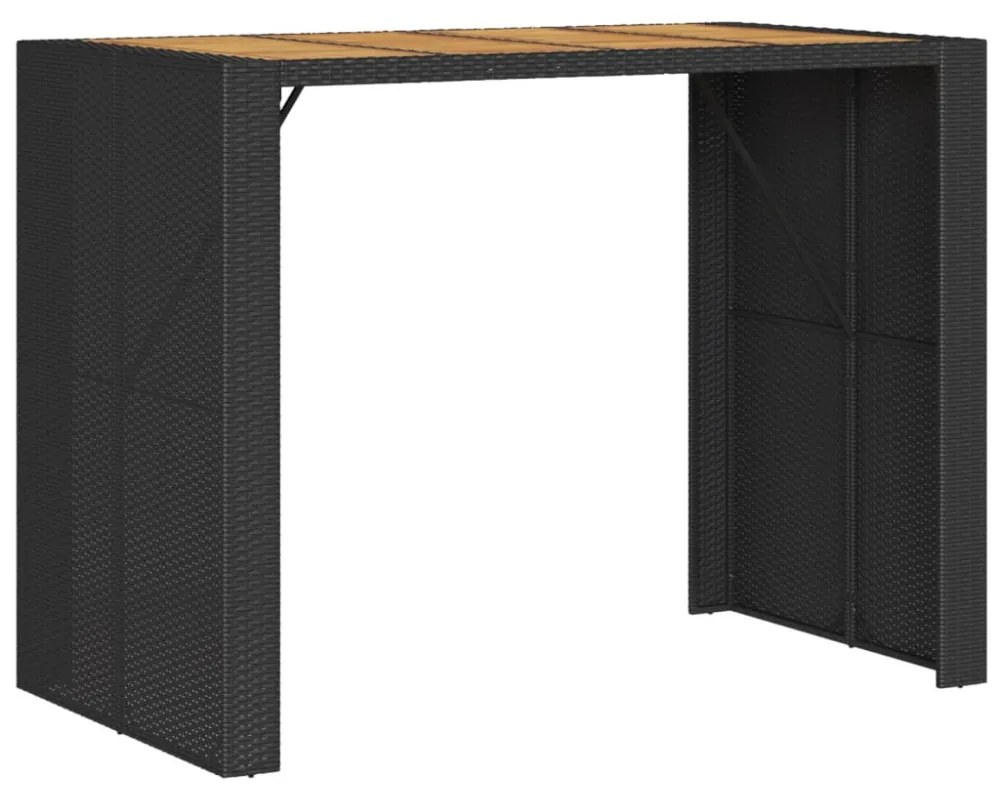 fekete polyrattan kerti bárasztal akácfa lappal 145x80x110 cm