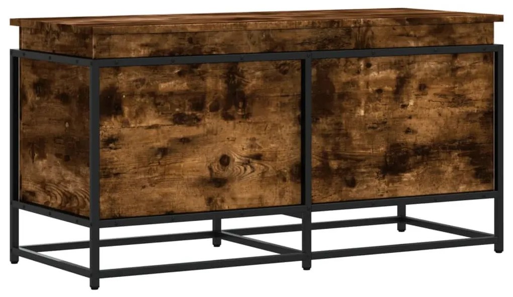 füstös tölgy színű szerelt fa tárolóláda fedéllel 100x40x51,5cm