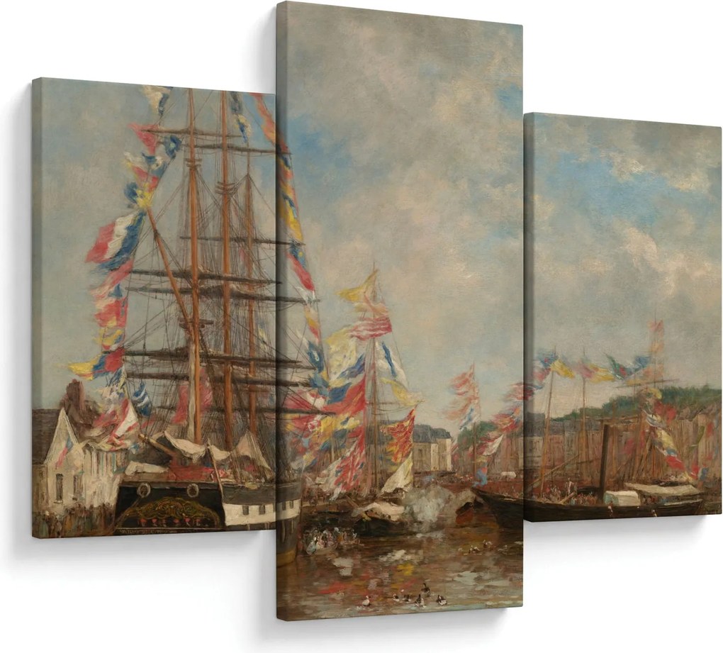 Kép - Eugène Boudin, Festival in the Harbor of Honfleur, reprodukciók (90x60 cm)