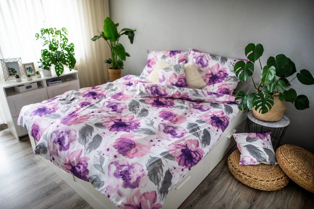 3 db pamut szatén lepedő Peony 200x140cm+90x70cm TiaHome
