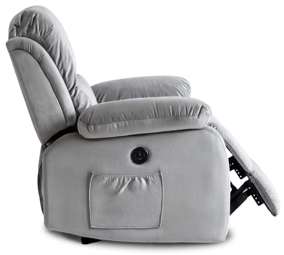 Elektromosan Vezérelhető Masszázsfunkciós Relaxfotel Szürke Bársony Kárpittal. ARON