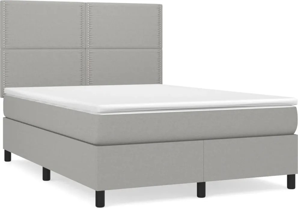 vidaXL világosszürke szövet rugós ágy matraccal 140 x 190 cm
