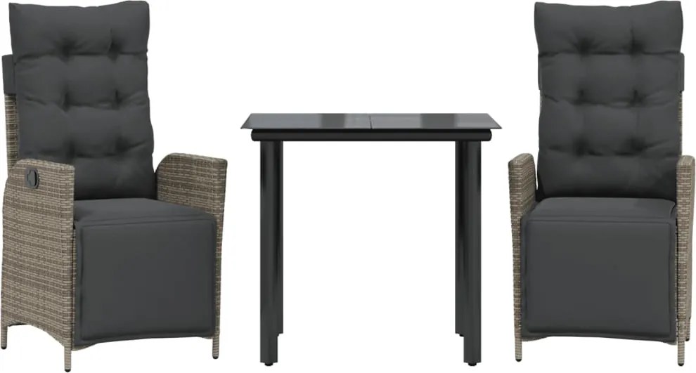 vidaXL 3 részes szürke polyrattan kerti étkezőgarnitúra párnával
