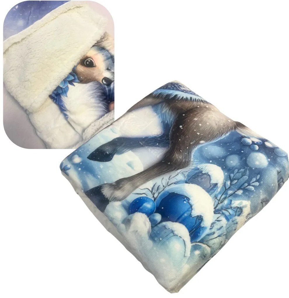 Karácsonyi takaró mikroplüss bárányból, manókék150x200cm TiaHome