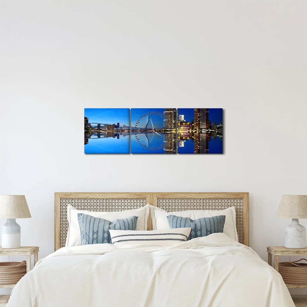 Kép - éjszaka Rotterdam (órával) (90x30 cm)