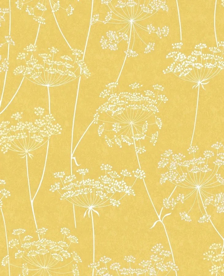Sárga Vinil Tapéta Pitypang Virágok Csillámokkal
